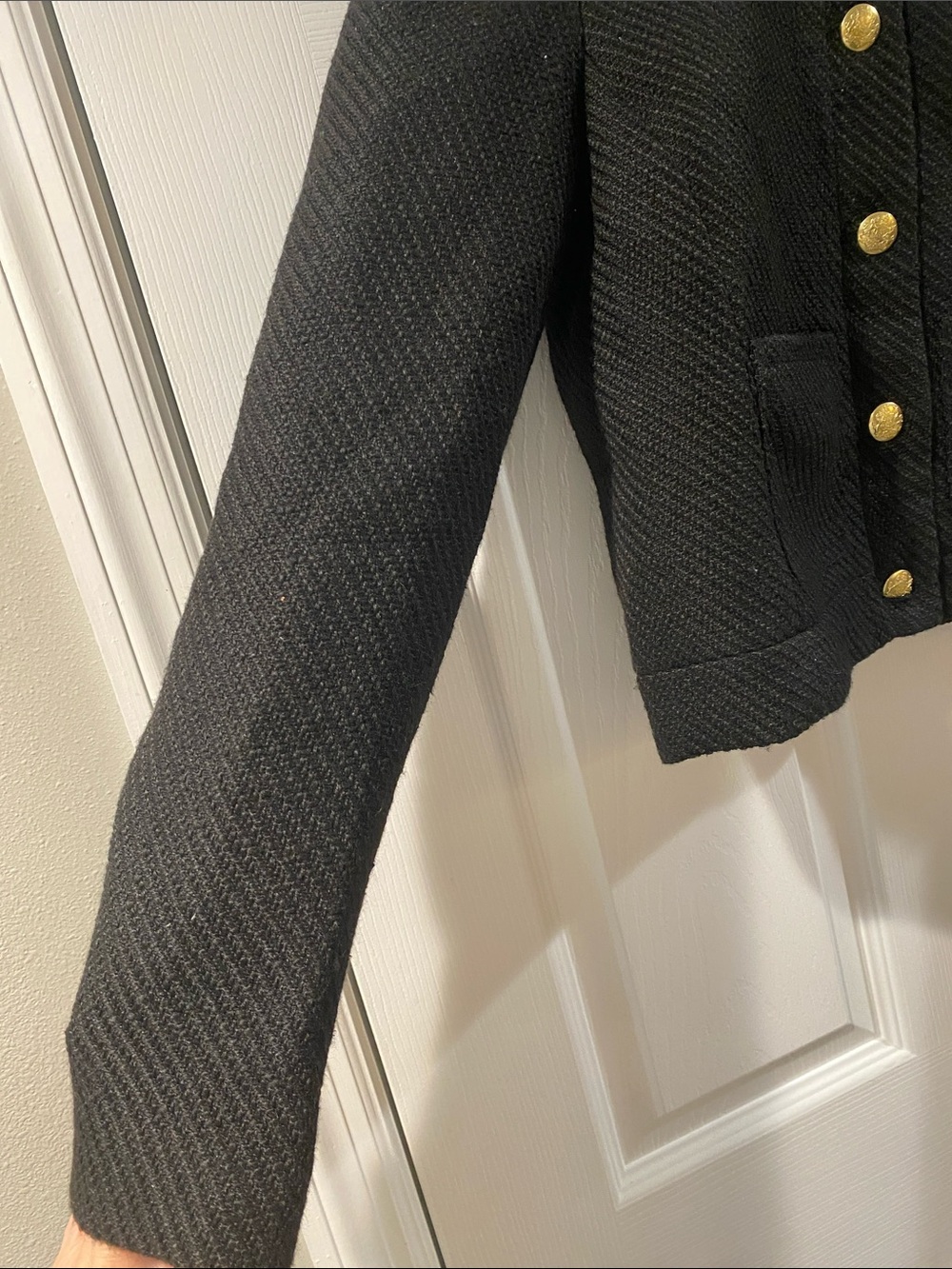 J. Crew Black Tweed Cropped Jacket with Gold Buttons - Size 2 - Picture 7 of 13